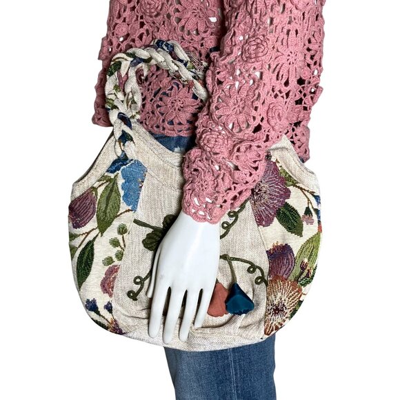 Cottagecore Embroidered Shoulder Bag Boho Whimsical Floral Tapestry Fairy Casual - Picture 11 of 12